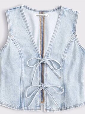 Abercrombie & Fitch Light Blue Denim Tie-Front Vest